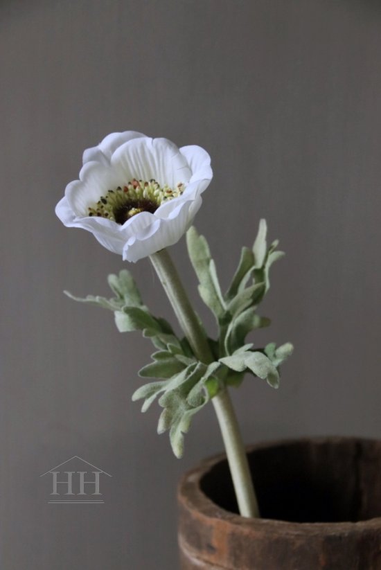 Kunst anemoon - witte kunstbloem - 36 cm - zijden bloemen - anemone