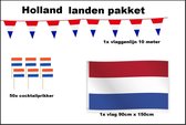 Landen versiering pakket Holland - Vlag Holland(90cmx150cm) - Cocktailprikkers Holland(50stuks) - Vlaggenlijn Holland 10 meter(1 stuks) - EK voetbal Europa festival evenement party decoratie (Nederland)