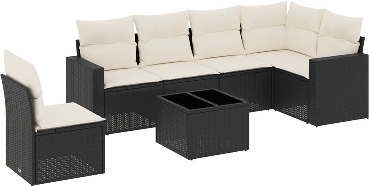 vidaXL 7-delige - Loungeset - met - kussens - poly - rattan - zwart