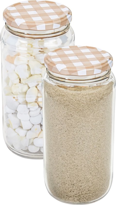 Hega Hogar Weckpot/voorraadpot Classico - 2x - 950 ml - kunststof - beige - D8 x H17 cm