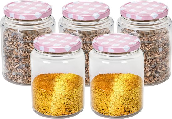 Hega Hogar Weckpot/voorraadpot Classico - 5x - 1012 ml - kunststof - roze - D10 x H14 cm