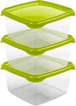 Hega Hogar Vershoudbakjes - set 3x stuks - 1.3 liter - transparant/groen - L16 x B16 x H11 cm - Mealprep - Maaltijden bewaren