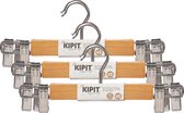 Kipit - broeken/rokken kledinghangers - set 9x stuks - lichtbruin - 28 cm - Kledingkast hangers/kleerhangers/broekhangers