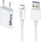 DrPhone LS1-C - Gecertificeerde USB Lader Stekker Oplader + Type-C Kabel 5V1A - 1 Meter - Datatransmissie En Oplaadkabel – Adapter – Wit