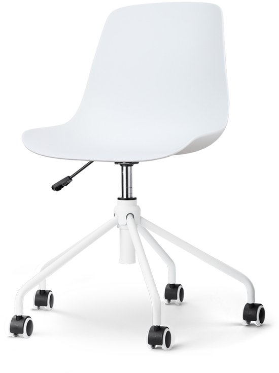 Nolon Nout-Pip Bureaustoel Wit - Kunststof Zitting - Verstelbaar - Wieltjes - Wit Metalen Onderstel