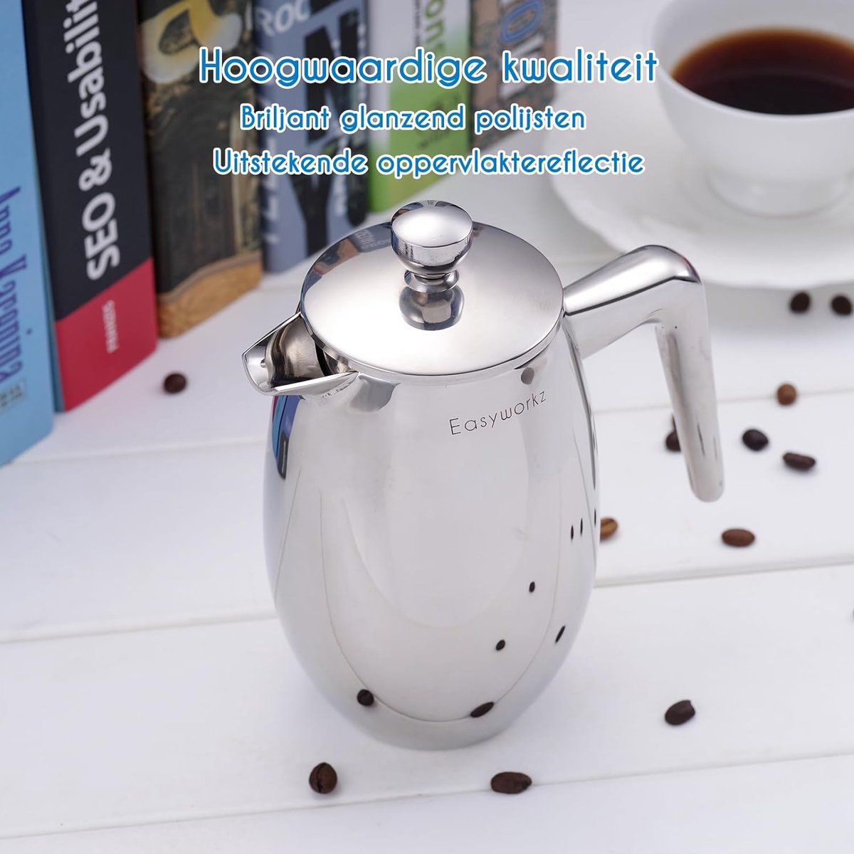 koffiezetapparaat- draagbare cafetière met drievoudige filters- hittebestendig glas met roestvrijstalen 1000 Milliliter