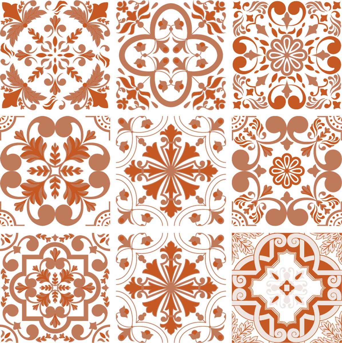 Alleenmaarstickers.com Set van 9 stickers 15 x 15cm Portugal terracotta - Portugese vintage motieven - badkamer, keuken en toilet - zelfklevend - peel and stick - decoratiestickers - plakfolie stickers - backsplash