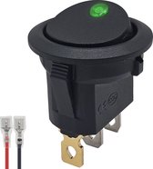 ProRide® Wipschakelaar ON-OFF KCD2-12 - met Aansluitkabel - 3 pins - Rond - 12V/20A - LED indicator Groen