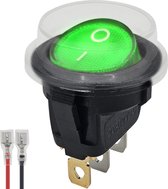 ProRide® Wipschakelaar ON-OFF KCD2-12 - met Beschermkapje en Aansluitkabel - 3-pins - Rond - 12V/20A - Groen