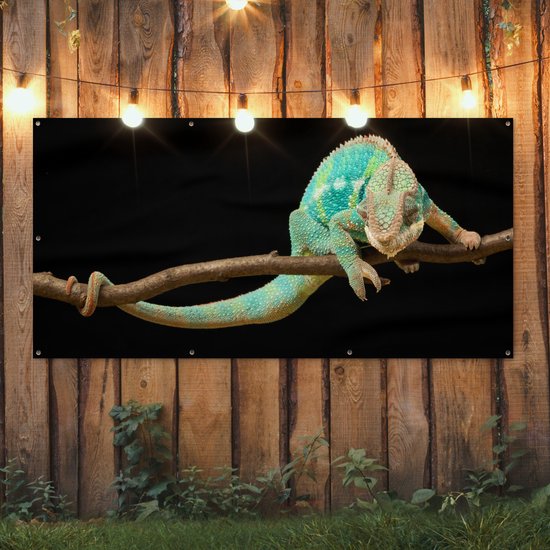 Affiche clôture Caméléon - Branche - Pastel - 200x100 cm - Toile de jardin