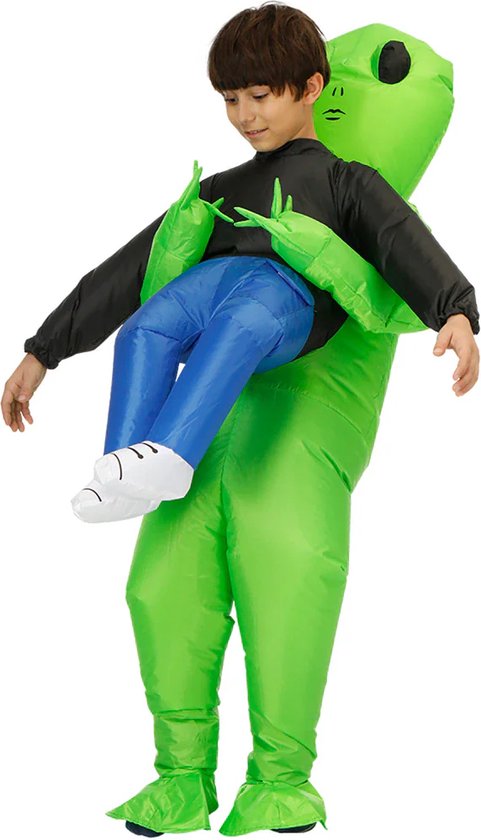 KrijgHonger - Alien Kostuum Voor Kinderen (120-145cm) - Ontvoerd door Alien - Verkleedkleding - Carnavalskleding - Opblaasbaar Kostuum - Halloween