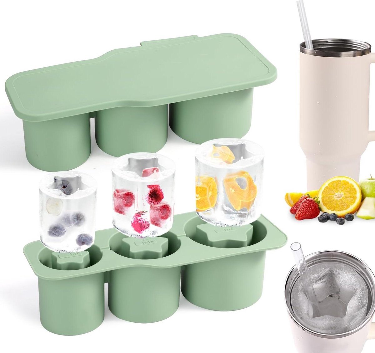 Joyeee Bac à Glaçons Pour Gobelet De 20/30/1,2 L, Moule à Glaçons En Silicone Pour Tasse Stanley, Moule à Glace Cylindrique Creux Avec Couvercle Hermétique Pour Congélateur, Boissons Fraîches, Café