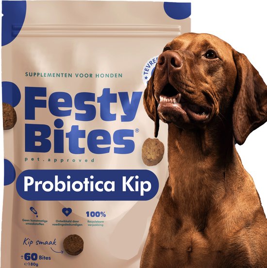 Probiotica Hond (kip) - Bij jeuk - Gras eten - Diaree - Braken - Ondersteunt Darmflora & Spijsvertering - Hondensnacks - FAVV goedgekeurd - Brievenbuspakket - Hondensupplement - 60 Hondensnoepjes