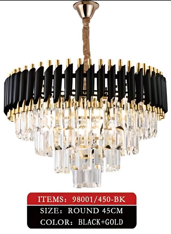 Mobset - Luxueuze Ronde Hanglamp - Zwart & Goud - 45cm