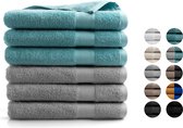 Bol.com DoubleDry Hotel Badhanddoeken 70 x 140 cm - Set van 6 - 100% Zacht Katoen 500 g/m2 - 3x Denimblauw & 3x Lichtgrijs aanbieding