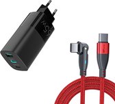 DrPhone HalloPro - ProCharge C2C Ultra & HALO12 65W Snellader - 3-Poorts USB-C en USB-A - 2M 100W USB-C Kabel - Voor Telefoons, Tablets en Laptops - Zwart/Rood