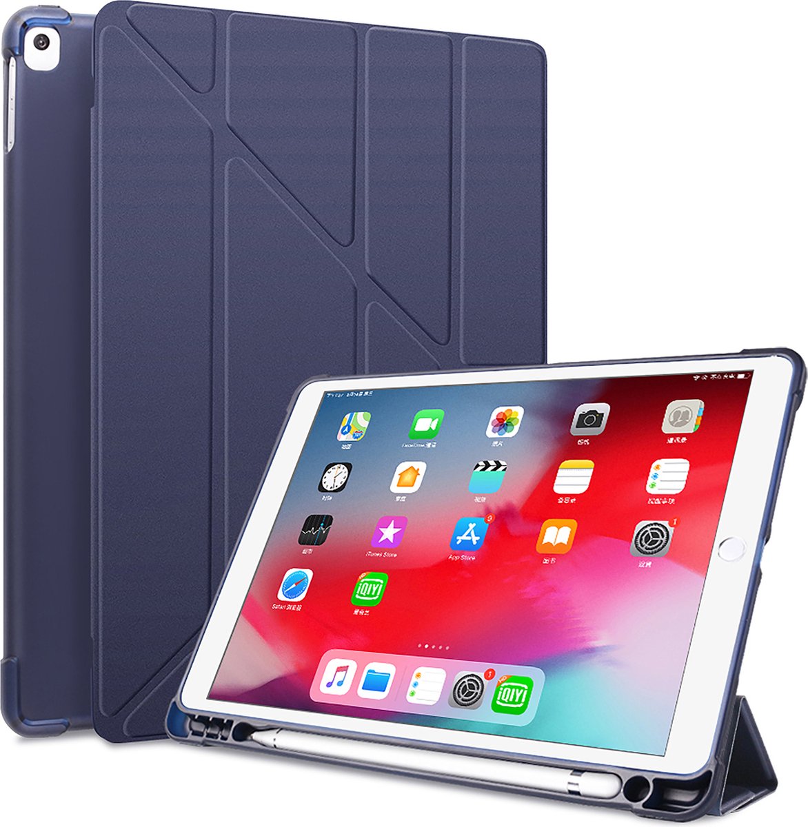Tablet Hoes geschikt voor iPad Hoes 2021 - 9e generatie - Met Pencil Houder - 10.2 inch - Smart Cover - Blauw