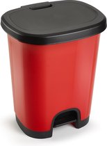 Poubelles/poubelles/poubelles en plastique rouge/noir de 27 litres avec couvercle et pédale 38 x 32 x 45 cm