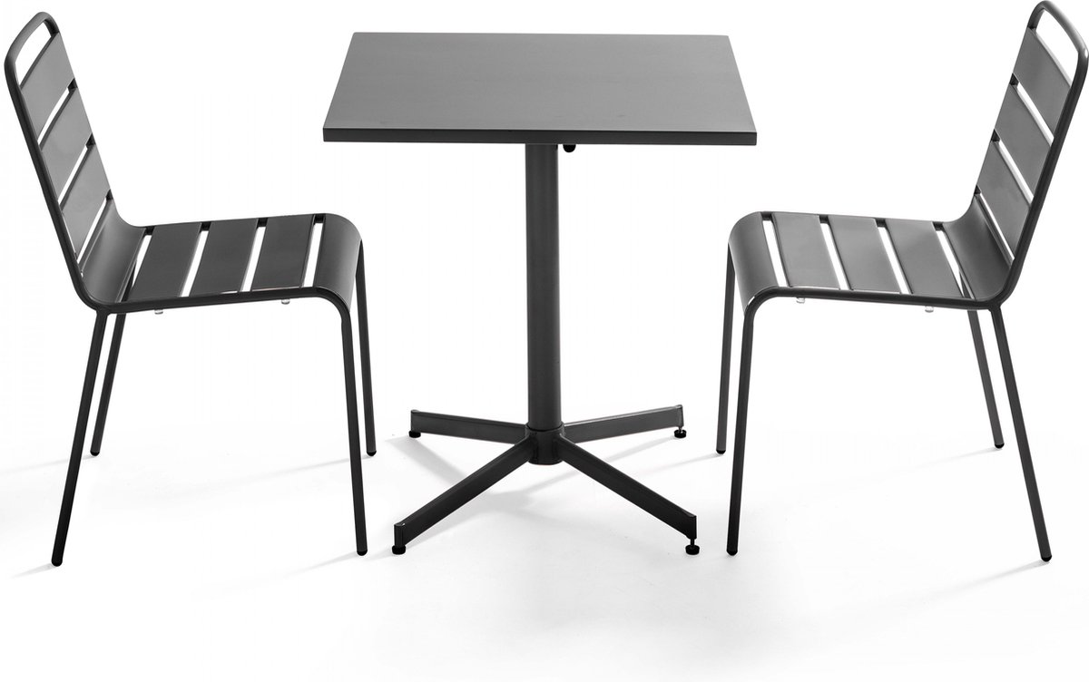 Oviala - Set van een vierkante tuin tafel en 2 grijze stoelen - Palavas