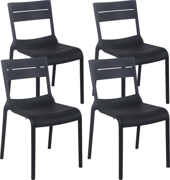 Oviala - Set de 4 chaises de terrasse en plastique noir
