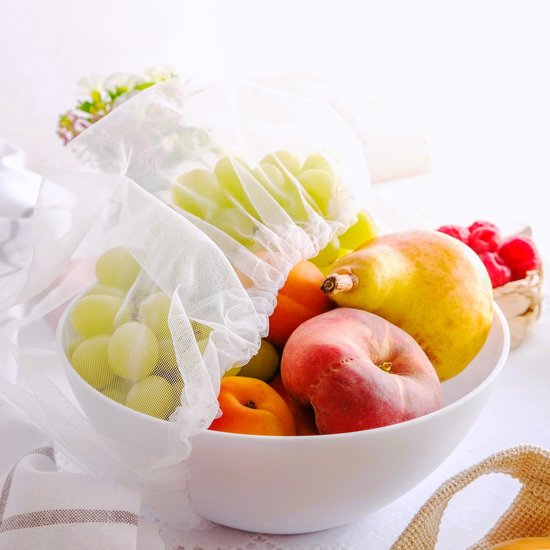 Foto: Fruitschaal netje met elastiek tegen fruitvliegjes fruitbowl foodcover 2 stuks 