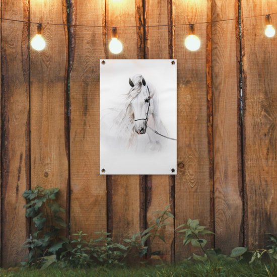 Décoration de jardin Cheval - Aquarelle - Animaux - Wit - 40x60 cm - Affiche jardin - Toile jardin - Affiche extérieur