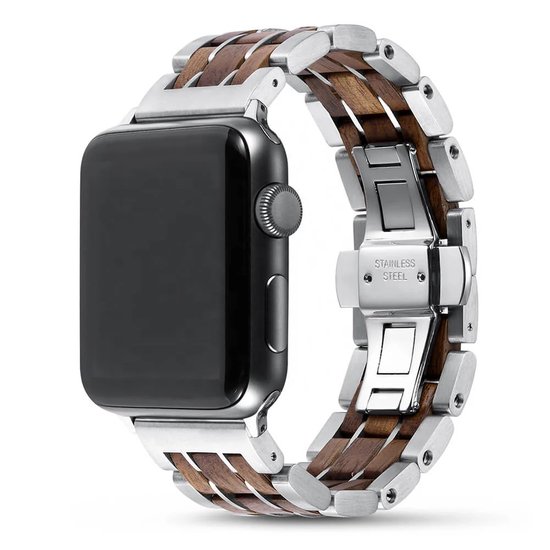 Apple Watch-bandje - walnotenhout en staal 42-45 mm