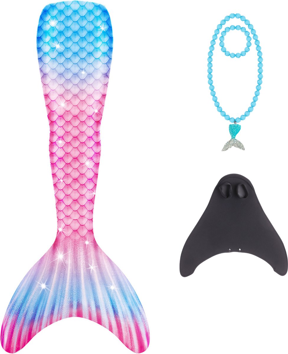 Joya Kids® Zeemeerminstaart voor Kinderen | Roze Blauw Mermaid Staart met Monovin | Verkleedkleding meisje | Inclusief Zeemeermin Ketting en Armband | Maat 130