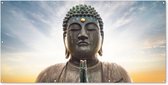 Schuttingposter Boeddha hoofd - Buddha - Lucht - Spiritueel - Meditatie - 200x100 cm - Tuindoek