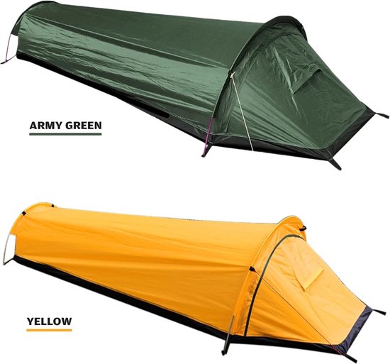 Eenpersoons Tent 220x90cm - Survival Tent Army Green - Inclusief Draagtas - Groene Ultralichte & Compacte Outdoor Tent Voor 1 Persoon - Camping - Waterbestendig Oxford Doek - Slaapzak — afbeelding 2