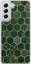 Casimoda® hoesje - Geschikt voor Samsung Galaxy S21 FE - Kubus Groen - 2-in-1 case - Schokbestendig - Geometrisch patroon - Verhoogde randen - Groen, Transparant