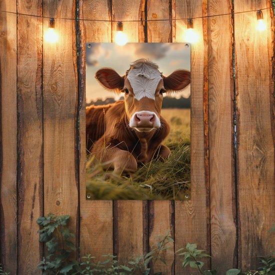 Affiche de jardin vache - Animaux de Décoration de jardin - 60x90 cm - Décoration murale pour l'extérieur - Décoration de clôture - Affiche extérieure vaches - Toile de clôture - Toiles de jardin - Toile de Jardin - Affiche de balcon