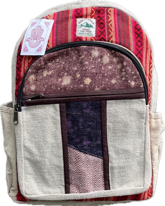 Grote Hennep Rugzak - Rugtas - Stijl Met Rechte Ritsen - Hippy tas - Hemp - Hippyhempheaven - Rood