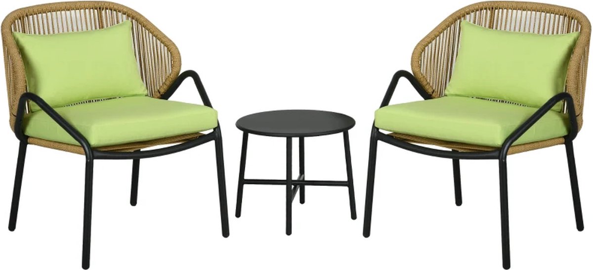Balkonset 2 personen - Tuinset - Bistroset - Groen - 3 delig - Met kussens - Tuintafel en 2 stoelen - Gecoat staal - Onderhoudsvrij staal