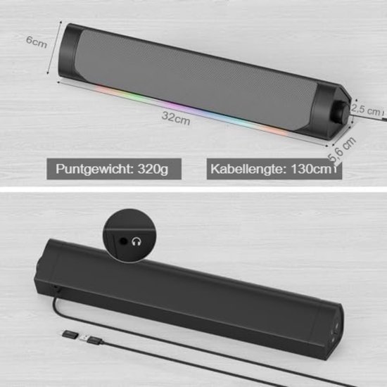 Soundbar pc - Pc soundbar - Computer soundbar - Soundbar computer - 32 x 8 x 10 cm - 390 gram - Grijs — afbeelding 2