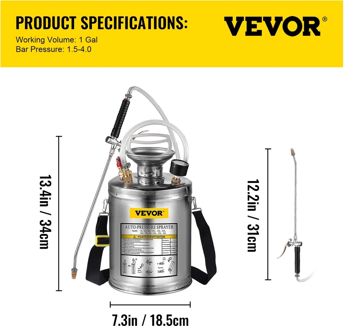 Vevor - Tuinsproeier - Sproeier - Onkruidsproeier - 4L - 1.5/4.0 Bar - 2.5KG