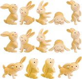 Pakket van 14 miniatuur konijnenbeeldjes, paashaas, konijnenfiguren, mini konijnendecoratie, paashaas van hars, decoratieve beeldjes voor paasdecoratie, klein cadeau voor kinderen