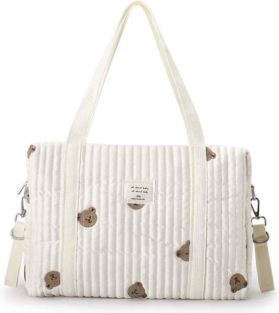 Verzorgingstas - Mombag - Luiertas - Wit met beertjes - 35x10 CM