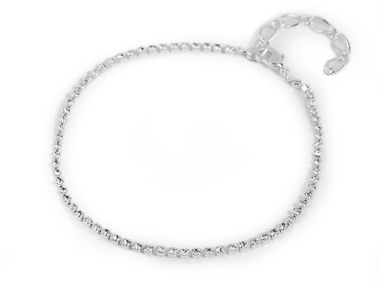 strass enkelband zilver plate - wit crystal glassteentjes - schakeltjes met geslepen steentjes - verstelbaar met karabijnsluiting - 22 cm te verlengen tot 27 cm