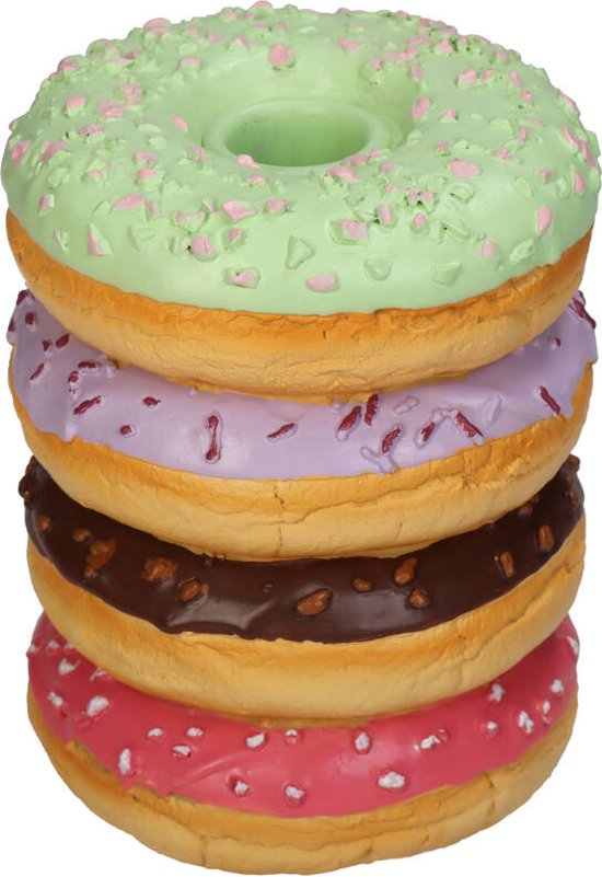 Kandelaar gestapelde gekleurde donuts 9 x 12 cm