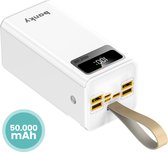 Banky - Powerbank 50 000 mAh - 22,5 W - 4 x USB A / USB C - Fastcharge - Chargement rapide - Lampe de poche - Affichage numérique - Wit