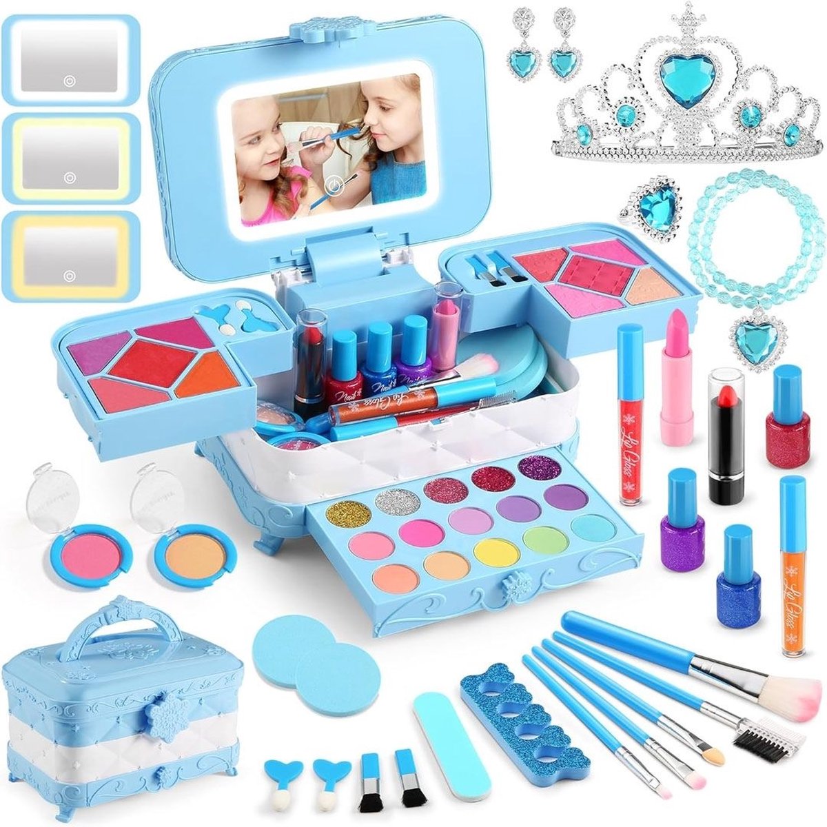 Dailysupplies Make up Koffer Meisjes Kinder Speelkoffer Make-upset Voor Kinderen Make-upgeschenkset 59delige Baby Blauw Voor jou Prinsesje
