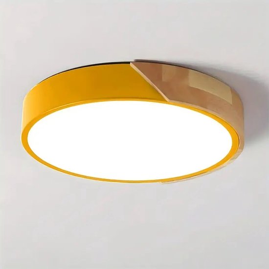 LuxiLamps - Houten LED Plafondlamp - Scandinavische Stijl - Koel Wit 6500K - Hout/Goud - Moderne Lamp - Rond - 30 cm - 20W