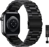 Innerlight® Metal - Zwart - 42/44/45/49mm - Metalen bandje geschikt voor Apple Watch - Stainless Steel Watch Band - Geschikt als Apple watch bandje voor Series 1/2/3/4/5/6/SE/7/8/9/Ultra