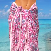 Happy Pareo Ikat Pink - sarong omslagdoek met roze blockprint - handbedrukt - biologisch katoen