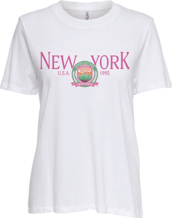 Only T-shirt Onlgoldie Life Reg S/s Nyc Box Top 15322493 Cloud Dancer/new York Dames Maat - L
