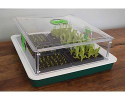 Propagator Vitopod 50W verwarmd met thermostaat en 2 LED groeilampen - 24cm hoog (groen/witte bodem)