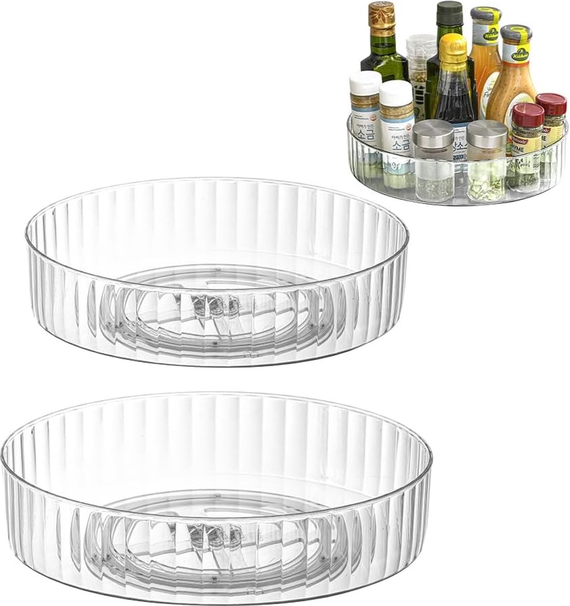 2 stuks draaibaar kruidenrek Lazy Susan 360° koelkast draaibaar opbergrek voor specerijen kruidenflessen olie ingrediënten glazen kookdienblad rond