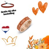 Key moments 8KM-R0011-56 Stalen Ring - Dames - Koningsdag - Oranje - Emaille - LOVE HOPE JOY - Maat 56 - Cadeau -Staal - Roségoudkleurig plating