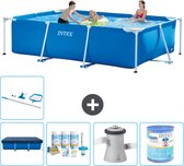 Intex Rechthoekig Frame Zwembad - 300 x 200 x 75 cm - Blauw - Inclusief Afdekzeil - Onderhoudspakket - Zwembadfilterpomp - Filter - Schoonmaakset
